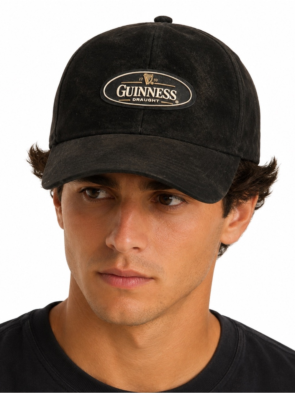Vintage Guinness Suede Black Baseball Cap with Embroidered Patch